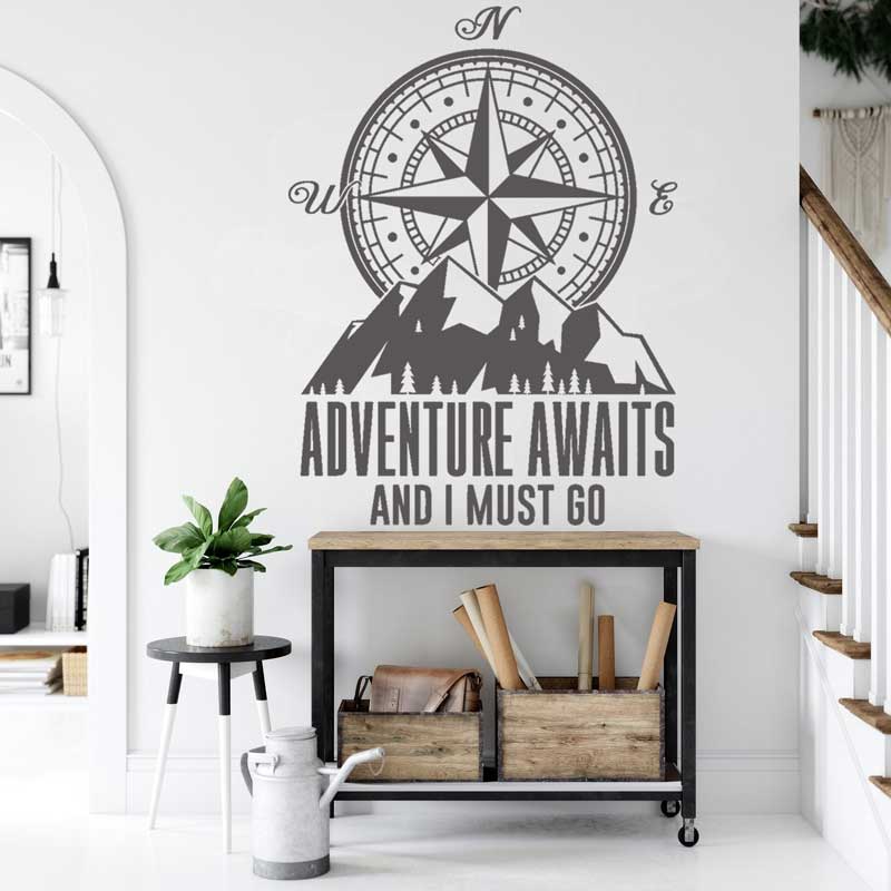 Home Office Room Inspiration - Adventure Waiting Compass Vinyl Wall Decals